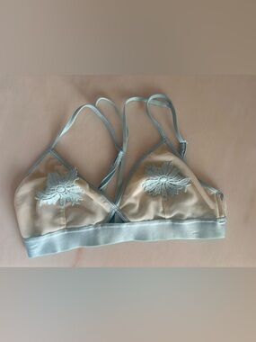 Delicate Floral Mesh Bralette in Light Blue Urban Outfitters XS
